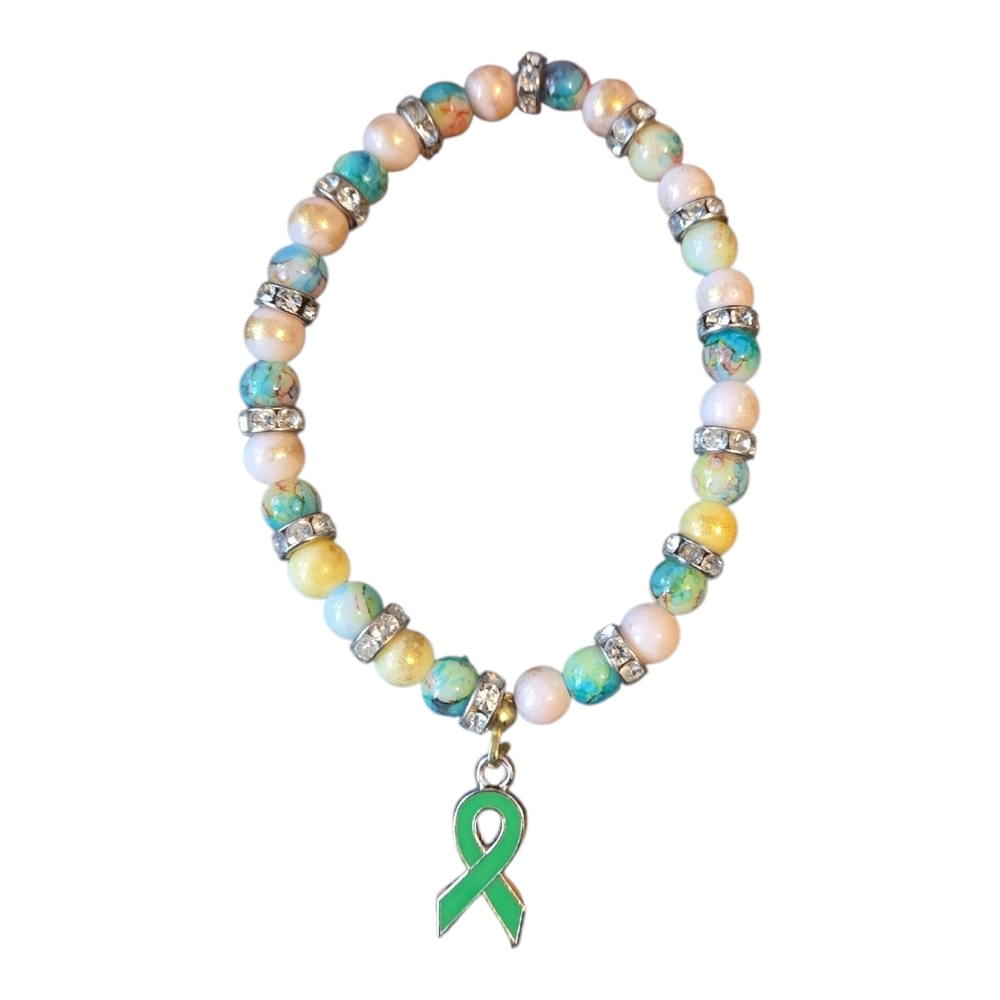 Colorful Beaded Bracelet with Green Awareness Charm 1068